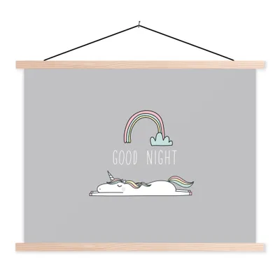 Produktbild von MuchoWow® Textilposter Einhorn - Regenbogen - Kinder - Zitate - Gute Nacht - Mädchen 60x45 cm mit holzfarbenen Rahmen - Bild