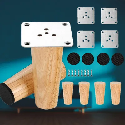 Immagine prodotto di 4 gambe in legno per mobili - gambe di ricambio da 8 cm con piedini antiscivolo
