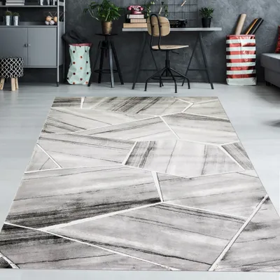 Produktbild von Wohnzimmerteppich geometrisches Muster in grau creme Größe - 60 x 110 cm