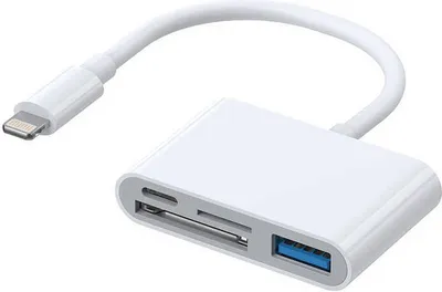 Produktbild von Joyroom HUB multifunktionaler OTG Lightning Adapter - USB 3.2 Gen 1 (3.0, 3.1 Gen 1) / SD, TF / Lightning Kartenleser weiß (S-H142 weiß)