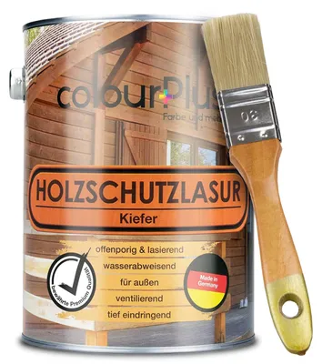 Produktbild von colourPlus Holzschutzlasur 2,5 l, Kiefer – Holzlasur für außen, wetterfest & offenporig, UV- & Witterungsschutz für Zäune, Gartenmöbel & Fassaden