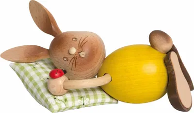 Produktbild von Drechslerei Kuhnert - Dekofigur aus Holz - Hase Stupsi die Schlafmütze - ca. 12cm