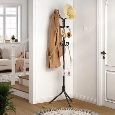 Productafbeelding van Unyqoos® Vrijstaande garderobekast met 12 haken, zwart – ruimtebesparende, stabiele garderobe voor hal, slaapkamer en kantoor