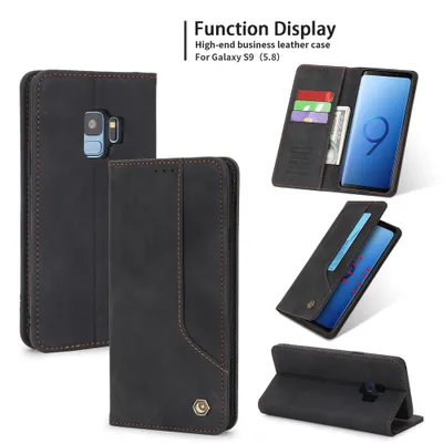 Obrázek produktu pro RetroPolyuretankožené pouzdro pro Samsung Galaxy S9 peněženkový design pouzdro s držákem na karty a stojánkem černé