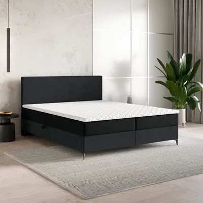 Produktbild von Masseno Boxspringbett TORREL 180x200 cm Komplett-Set mit Bonell Matratze und Topper, Polsterbett mit Bettkästen -Schwarz, POSO 135 + KRONOS 07