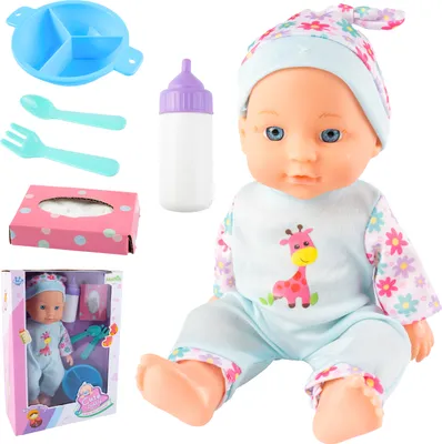 Produktbild von Malplay Baby Fütterungspuppe in Kleidern Baby Besteck Teller Flasche Zubehör 29cm ab 3 Jahren Geschenk