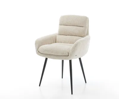 Produktbild von DELIFE Esszimmerstuhl Abelia-Flex mit Armlehnen Cord Beige 4-Fuß konisch Schwarz