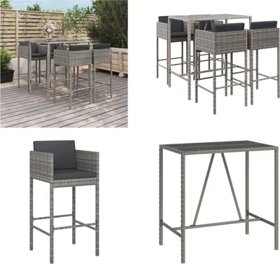 Produktbild von vidaXL 5 tlg. Gartenbar Set mit Kissen Grau Poly Rattan - Gartenbar Set - Gartenbar Sets - Garten Bar Set - Gartenbar