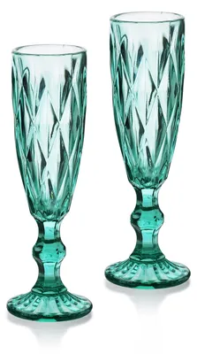 Zdjęcie produktu dla Kieliszki do szampana ELISE, szkło, turkusowe, 180 ml, 5,8 x 7 x 20 cm, zestaw 6 sztuk