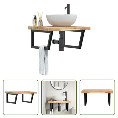 Immagine prodotto di The Living Store Mensola per lavabo a parete in acciaio e legno di acacia
