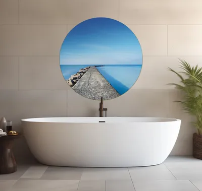 Produktbild von Wallario wasserfestes Poster selbstklebend 90 x 90 cm, Pier am blauen Ozean mit blauem Himmel, Badezimmerposter Spritzschutz mit Hochglanzoberfläche in Glasoptik