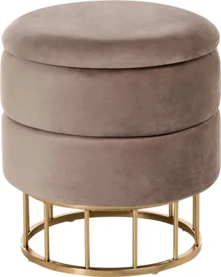 Produktbild von BELIANI Pouf mit Stauraum Taupe Samt Gepolstert Gesteppt Rund ⌀ 37 cm Goldenes Metallgestell Moderner Sitzhocker für Wohnzimmer Schlafzimmer Flur