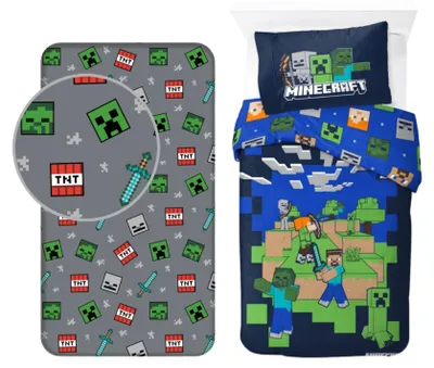 Produktbild von Minecraft-Schlafzimmer-Set; Bettbezug und Bettlaken