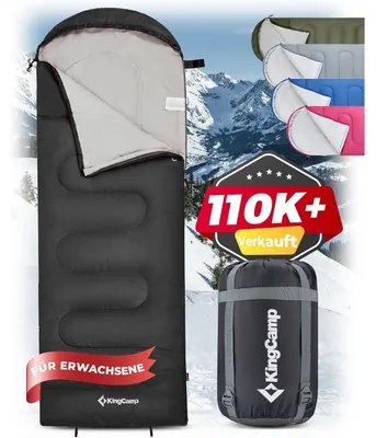Produktbild von Deckenschlafsack Camping 3-4 Jahreszeiten Wasserabweisend Leicht Koppelbar Schwarz L 220x75cm