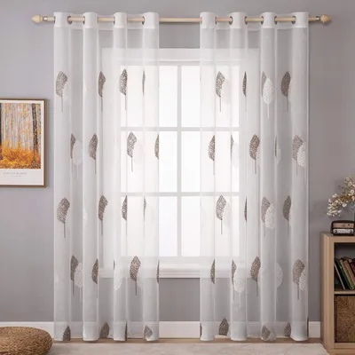Gardinen mit Blattmuster, bestickt, 2er-Set, 260x140 cm