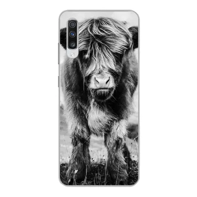 Produktbild von MuchoWow® Handyhülle Schutzhülle Hülle für Samsung Galaxy A70 Schottischer Highlander - Berg - Schwarz - Weiß Silikon Softcase Handy Hülle - Schutzhaube