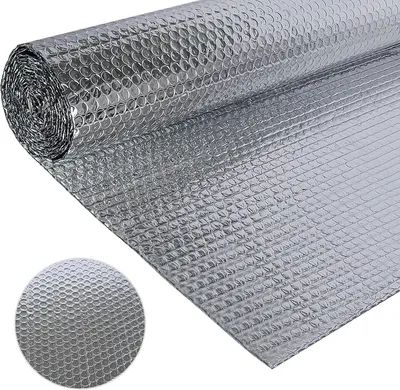 Imagen del producto de Película aislante de aluminio, 60 cm x 3 m, barrera térmica y de vapor para el aislamiento de paredes y techos