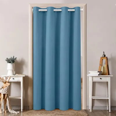 Produktbild von Türvorhang Blickdicht Vorhang mit Ösen Wärmeisolierend Thermovorhang Gardine Raumteiler, Blau, B132xH203cm