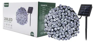Solar-Lichterkette, 200 weiße LEDs, 22 m, 8 Modi, IP65