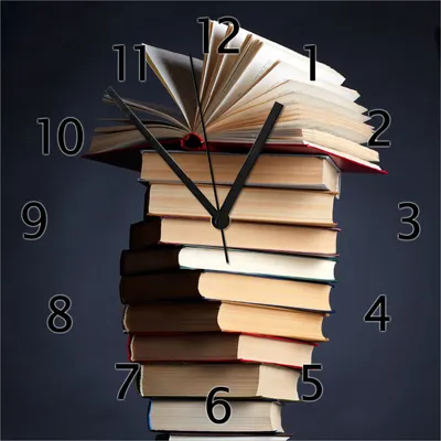 Produktbild von Wallario Design Wanduhr Bücherstapel aus Echtglas, Größe 30 x 30 cm
