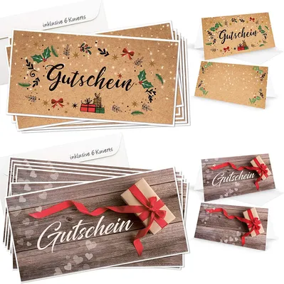 Produktbild von Logbuch-Verlag 2 x 6 Gutscheine Geschenkgutscheine Klappkarte Weihnachten Geburtstag MIT KUVERT DIN lang frei beschreibbar für Kunden Mitarbeiter