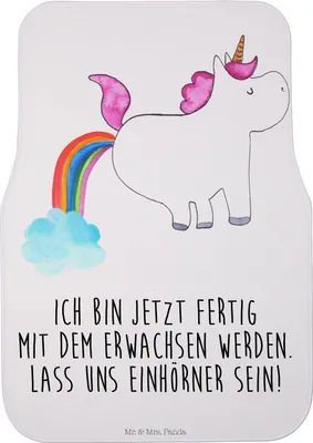 Produktbild von Mr. & Mrs. Panda Auto-Fußmatte Einhorn Pupsen - Weiß - Geschenk, Freundin, Spaß, Fußmatte Fürs Auto, Lustig, Automatte, Unicorn, Autoteppich, Regenbogen, PKW