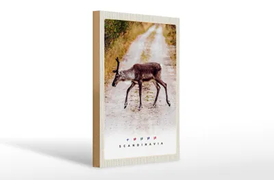 Produktbild von Holzschild Reise 20x30cm Skandinavien Hirsch Natur Weg Urlaub