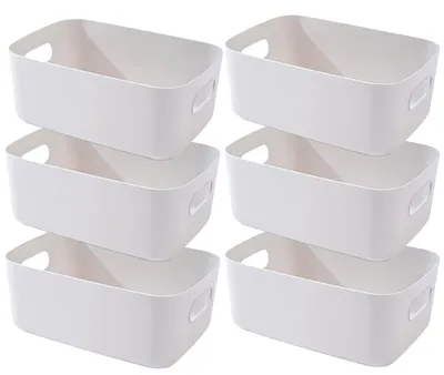 Image de Lot de 6 boîtes de rangement grises, paniers de rangement en plastique avec poignées, 20 × 14,7 × 7 cm, organiseurs de salle de bain, boîtes de rangement pour placards de cuisine, paniers, boîtes de rangement en plastique