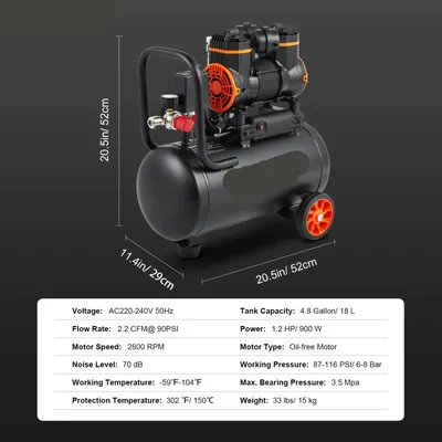 Immagine prodotto di Compressore d'aria - Compressore silenzioso - Pompa d'aria - Compressore portatile senza olio - 18L - 900W