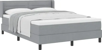 Image de Lit boxspring vidaXL avec tête de lit, gris clair, 200 x 140 cm, tissu