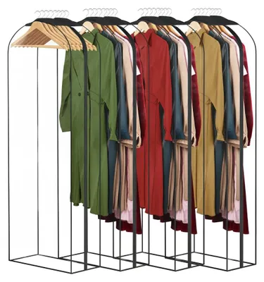 Image de Sacs à vêtements suspendus, 152,4 cm de long, avec fermeture éclair sur le côté, sacs à vêtements, housses à vêtements, sacs à vêtements longs et transparents pour robes, manteaux, costumes, lot de 4