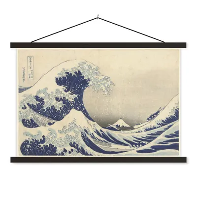 Produktbild von MuchoWow® Textilposter Die große Welle in Kanagawa - Gemälde von Katsushika Hokusai 120x80 cm mit schwarzem Rahmen - Wanddeko
