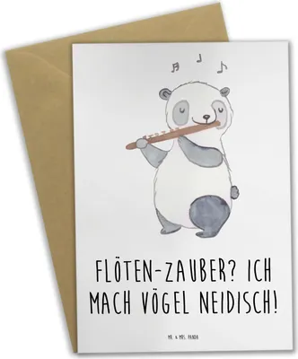 Produktbild von Mr. & Mrs. Panda babykarte Flöte Zauber - Weiß - Geschenk, Lernen, dankeskarten, Melodie, Grußkarte, Instrument, Musik, weihnachtskarten, Musikinstrument, Musiker, Vögel