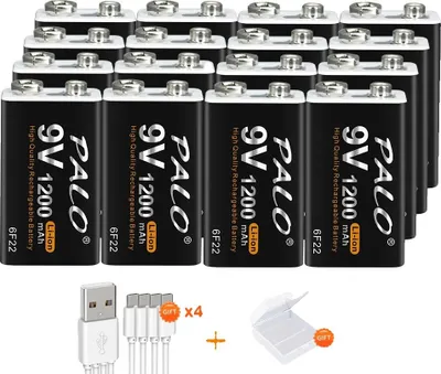 Zdjęcie produktu dla akumulator 9 V, pojemność 1200 mAh, złącze ładowania typu C, kompaktowe wymiary, 16 baterii