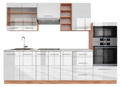 Produktbild von Küchenzeile Vicco Fame-Line Weiß Hochglanz/Goldkraft Eiche 280 cm , AP Marmor, Model 42168