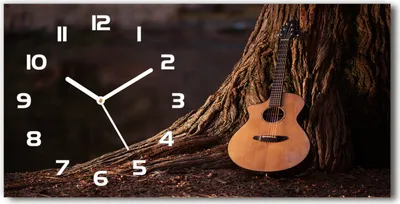 Produktbild von Wanduhr aus Glas – 60x30 cm - Glasbild - Glasuhr - Gehärtetes Glas - weisse-zeiger - Akustische Gitarre