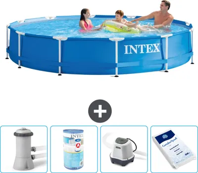 Obrázek produktu pro Bazén Intex s kulatým rámem - 366 x 76 cm - modrý - včetně filtračního čerpadla pro bazén - filtrace - systém slané vody - bazénová sůl