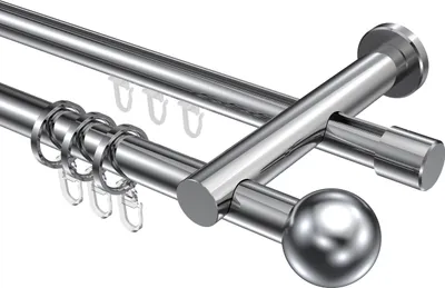 Produktbild von Interdeco Rundrohr-Innenlaufstange / Gardinenstange (Kombination) Chrom, Typ Platon Luino (Kugel), 20 mm Ø 2-läufig, 420 cm