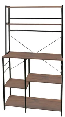Produktbild von Küchenregal - Freistehendes Regal mit 6 Ebenen - Mikrowellen- und Kaffeemaschinenregal - Küchenaufbewahrung 40x86x167 cm - Holz - Braun-Schwarz