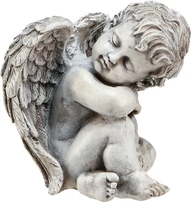 Produktbild von Engel sitzend Dekofigur wetterfest Grabschmuck grau Polyresin H18cm dekorative Grabstatue