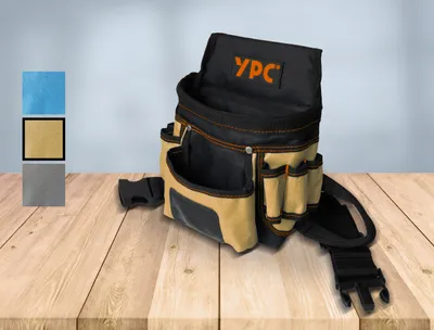 Produktbild von YPC Presto Werkzeug Gürteltasche XL – Werkzeuggürtel, Arbeitsgürtel, wasserfeste Werkzeugtasche mit Hammerschlaufe, reißfester Nylongürtel, 12 Taschen, Sand-Schwarz, 27x21x13cm – 5 kg Tragkraft