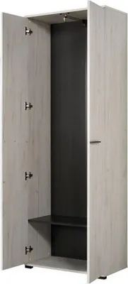 Produktbild von Dmora Kleiderschrank 2 Türen Pinasca 68x195h cm Weiß Lärche, mit Regal und Kleiderstange