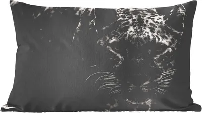 Produktbild von MuchoWow® Zierkissen Sofakissen Wohnzimmer Dekokissen 50x30 cm Leopard - Schwarz - Weiß - Wohnzimmerdekoration - Polster mit Photo