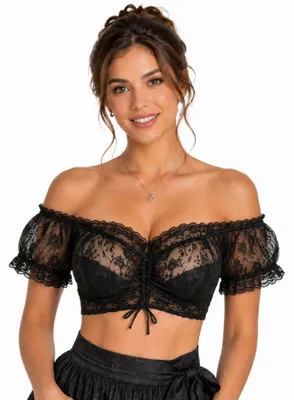 Produktbild von Carmen Dirndlbluse "Mila" mit Spitze | Schwarz Größe: 34