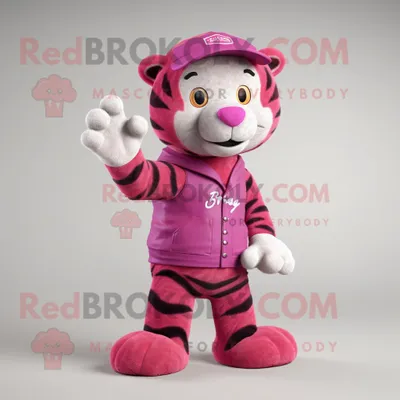 Produktbild von Magenta-Tiger REDBROKOLY Maskottchen kostüm mit Latzhose und Mütze