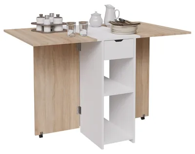 Imagen del producto de CASABEL Mesa de comedor plegable con almacenamiento, 2-4 personas, blanco