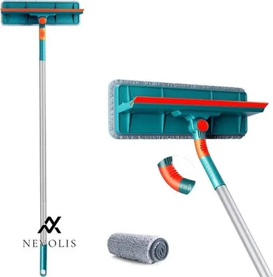 Immagine prodotto di Set professionale 2 in 1 per la pulizia delle finestre con asta telescopica per finestre alte, sia all'interno che all'esterno, dotato di spazzola per finestre.