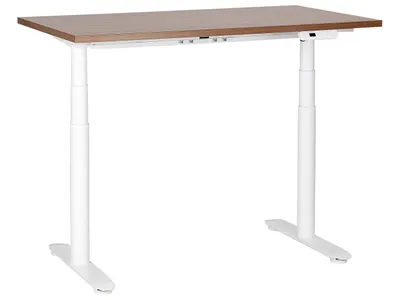 Obrázek produktu pro BELIANI Výškově nastavitelný stůl tmavé dřevo deska stolu bílý ocelový rám 120 x 72 cm elektrické výškové nastavení moderní kancelář