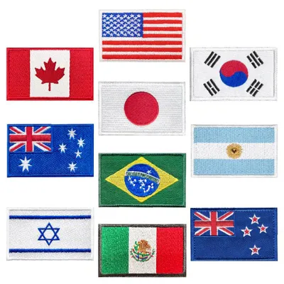 10 Flaggen-Patches, Haken & Ösen, 8,2 x 5,2 cm, Polyester