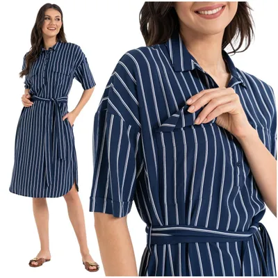 Produktbild von Kleid - Sommerkleid Größe XXL - Midikleid blau - Baumwollkleid - Hemdblusenkleid